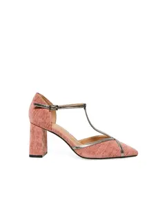 Туфли, металлизированный бархатный каблук Sfera, розовый