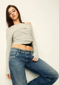 Свободные джинсы с заклепками Stradivarius, Stone Blue Denim