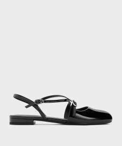 Балетки с перекрещивающимися пряжками Charles & Keith, цвет Black Patent