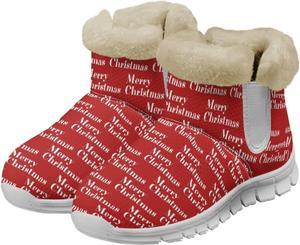 Рождественские зимние ботинки для женщин, мягкие и уютные, пушистые ботильоны с теплой меховой подкладкой, противоскользящие, короткие, размеры США 6-12 Qoiuvncy, Letter Merry Christmas