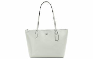 Сумка-шоппер Coach с застежкой-молнией, кожаная, женская, шалфейно-зеленая