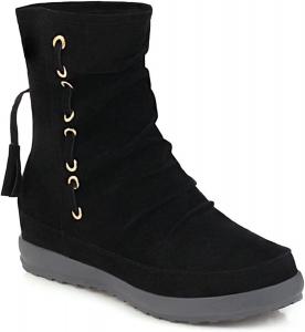 Женские ботильоны VOKLIN в ретро стиле с круглыми носами и кисточками, замшевые, с невысоким скрытым каблуком, короткие ботинки с бахромой, Black-Velvet Lined