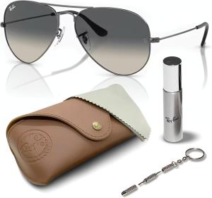 Солнцезащитные очки Ray-Ban RB3025 AVIATOR GRADIENT в форме «пилот» для мужчин и женщин, в комплекте с официальным набором очков RAYBAN, Polished Gunmetal Frame | Grey Lens