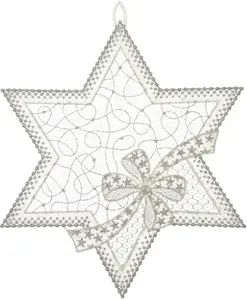 W. Reuter & Sohn - Картина на окно Plauener Spitze "Звезда с бантом", Сделано в Германии W. Reuter & Sohn - Plauener Spitze 22х27 см, цвет ecru, silberfarben