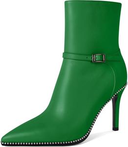 Женские ботильоны SAMMITOP с заостренным носком, сексуальные на высоком каблуке-стилете, с пряжкой, бусинами, короткие ботинки с боковой молнией, каблук 4 дюйма