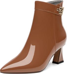 Женские ботильоны, модные сексуальные ботинки с заостренным носком и средним каблуком, тонкие высокие каблуки 2,5 дюйма CDXJHYMY, Dark Brown Patent