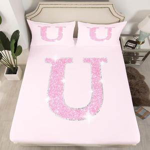 Erosebridal Комплект постельного белья Kawaii Pink с монограммой и блестками в розовом цвете, Pink U