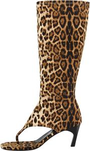 Женские сандалии Sexytag с открытым носком, на высоком каблуке с ремешком до колена, Leopard