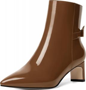 Женские ботильоны MOVINSTEPS с острым носком, милым лаковым дизайном, рабочим стилем, массивным низким каблуком, высотой до щиколотки, каблук 5 см, Brown