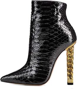FSJ Модные женские ботильоны с заостренным носком, массивным каблуком, золотистого цвета, высокий каблук, для вечеринки, выпускного, сапоги с молнией, размеры 37-48, Schwarz/Schlange