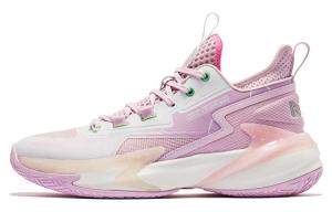 QIAODAN Баскетбольные кроссовки Busters 4ELITE с амортизацией, противоскользящей и износостойкой подошвой, средней высоты, розово-белые