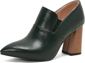 Ботильоны Alyaafifa на массивном каблуке для женщин, с острым закрытым носком, высокие на платформе, слипоны, двухцветные кожаные и замшевые, модные короткие ботинки с V-образным вырезом, трендовые для вечеринок, свиданий и выпускных, Dark Green - C