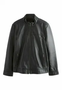 Кожаная куртка с воротником-стойкой, прямого кроя. Next, Black