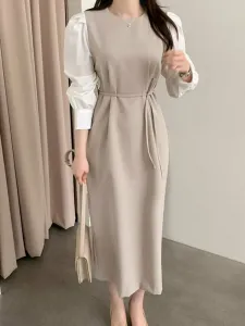 Платье с многослойной отделкой лентами по бокам, женское платье Doux Belle, цвет Beige