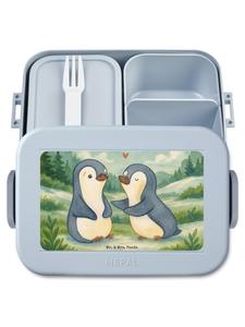 Mr. & Mrs. Panda Ланчбокс с пингвинами, уютный дизайн без лишних надписей, пастельно-голубого цвета