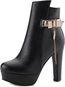 Женские ботильоны VOKLIN на платформе с высоким каблуком, округлым носком, молнией, блестящие металлик, нарядные короткие ботинки, Black-Velvet Lined