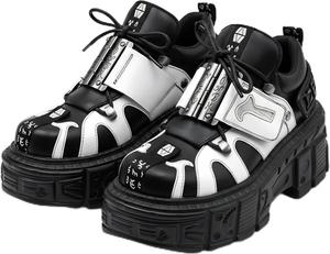 Готические панк ботильоны на массивной платформе из искусственной кожи PU для женщин, для фестивалей и рейвов, с подошвой Reactor 3 дюйма и промышленной металлической фурнитурой CTKVbmeoi, Black01