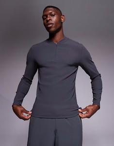 Футболка с длинными рукавами и застежкой-молнией, цвет древесный уголь 4505, темно-серый