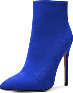 Женские ботильоны SAMMITOP на высоком каблуке-стойке, с боковой молнией, модные ботильоны, зимние туфли 4,5'', Royal-Blue