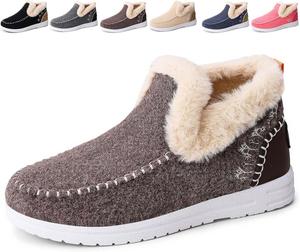 Женские зимние ботинки на снег с утеплителем, удобные слипоны с плюшевой подкладкой из искусственного меха, противоскользящие повседневные зимние ботинки Generic, Coffee