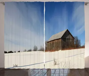 Штора ABAKUHAUS Заброшенный амбар в деревенском стиле с изображением природы, зимняя штора для спальни со сборками, петлями и крючками, 280 x 225 см, цвет морской волны, яичная скорлупа Abakuhaus