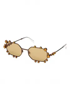 Геометрические солнцезащитные очки с украшением Swarovski, коричневый