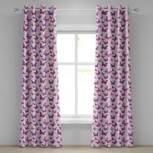 Штора на люверсах ABAKUHAUS с изображением бабочек и сказочных цветов в стиле хиппи, волшебный дизайн, декоративные двухпанельные шторы, 280 см x 225 см, розово-фиолетовый Abakuhaus