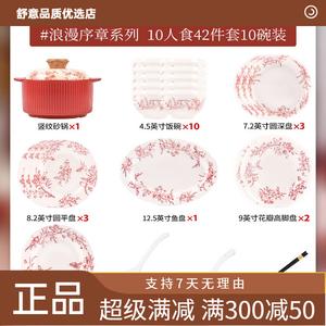 Набор посуды KANGMO Bowl Home Set, обеденный набор на 10 персон из 42 предметов с кастрюлей, подглазурная окраска