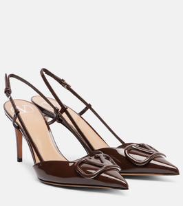 Туфли-лодочки VLogo из лаковой кожи на ремешке Valentino Garavani, Bark Brown