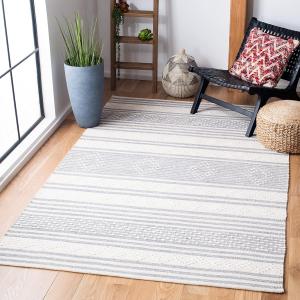 Ковер SAFAVIEH, 153 x 244 см, Striped Kilim Collection Silver / Ivory STK511G ручной работы плоского плетения из хлопка