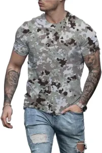 Футболка мужская летняя 2026 с коротким рукавом и цифровой печатью camouflage