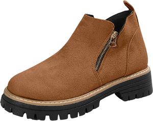 Женские ботильоны на шнуровке с широким каблуком, платформой и короткой голенью, удобные с круглым носком, подходящие для платьев, осенние ботинки с боковой молнией, противоскользящие для прогулок на улице Toumov, коричневый