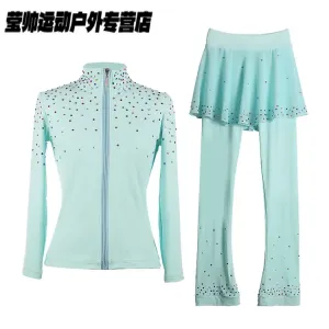 HEAD Детский костюм для фигурного катания, комплект для девочек с флисовой кофтой и юбкой, мятный цвет, 9 элементов защиты для бедер, размер 3XL