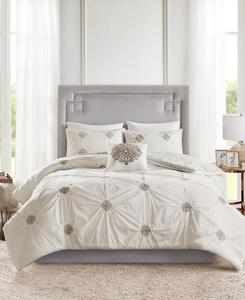 Комплект постельного белья Malia из хлопка с вышивкой, 4 предмета, размер Full/Queen Madison Park, цвет grey/ivory