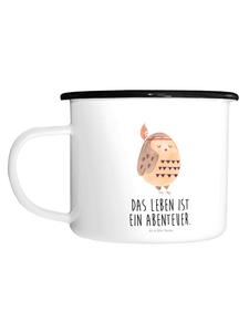 Эмалированная кружка XL с украшением в виде перьев совы и надписью белого цвета Mr. & Mrs. Panda