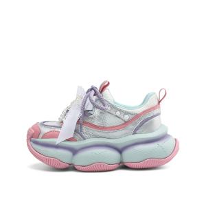 Rosa Bianca Дышащие легкие массивные кроссовки для женщин с эффектом увеличения роста - розовые серебристо-голубые (стелька из овчины), цвет Pink Silver Blue (Sheepskin Insole)