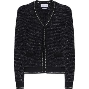 Кардиган V-образным вырезом из твида THOM BROWNE, черный