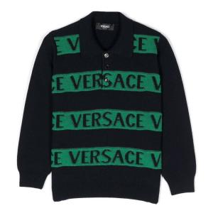 Молодежный Versace Boys Logo Полотенце Жаккардовый Джемпер Young Versace, Blu Uniform/Duck