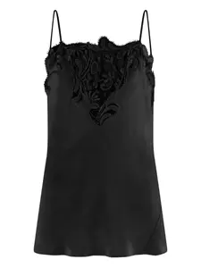 Шелковый топ с кружевной вышивкой Ferragamo, черный