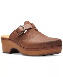 Женские платформенные клоги Paizlee Nora с пряжкой и без задника Clarks, коричневый/бежевый