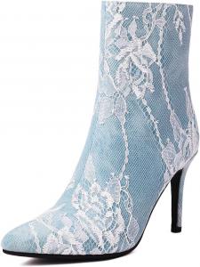 Женские ботильоны MRKEWUNEY на шпильке с молнией, зауженный носок, осенние ботинки для вечеринок, 374 Light Blue