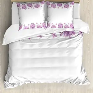 Пододеяльник ABAKUHAUS с цветочным рисунком, Романтический сиреневый сад, с защитой от клещей, подходит для аллергиков, с наволочками, 155 см x 220 см - 80 x 80 см, фиолетово-белый