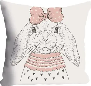 Декоративная подушка Queence "Кролик", чехол на подушку без наполнения, 1 шт 40х40 см, цвет altrosa/grau/weiß + bedruckt