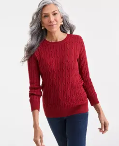 Женский хлопковый свитер с круглым вырезом, выполненный в технике косичной вязки Style & Co, синий