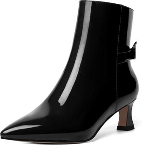 Женские ботильоны MOVINSTEPS с молнией, с бантом из лакированной кожи, с заостренным носком, для вечеринок, модные, с низким каблуком-ступицей, высотой до щиколотки, каблук 2 дюйма, Black