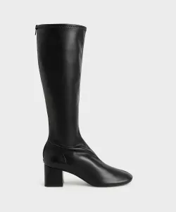 Длинные сапоги на блочном каблуке Charles & Keith, цвет Black