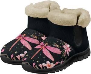 Женские зимние ботинки Jeiento Beauty Dragonfly с цветочным узором, пушистые, на щиколотку, для походов, с противоскользящей подошвой, розовый