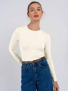 Шелковый топ с длинными рукавами и круглым вырезом Celtic & Co., Ivory