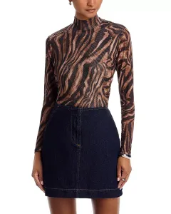 Сетчатый топ с длинными рукавами и анималистическим принтом - эксклюзив Aqua, мультиколор