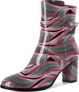 Женские ботильоны Mettesally с массивным каблуком, круглым носком и боковой молнией, осень-зима, высота каблука 7 см, Patent Wave